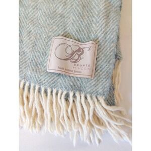 Bronte by Moon Herringbone  Wool Blanket Throw  Green Made In Great Britain